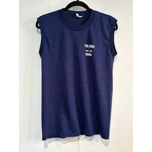 Vintage Finlandia Vodka Shirt Mens Small Blue Cal Cru Tank Tee T-Shirt USA